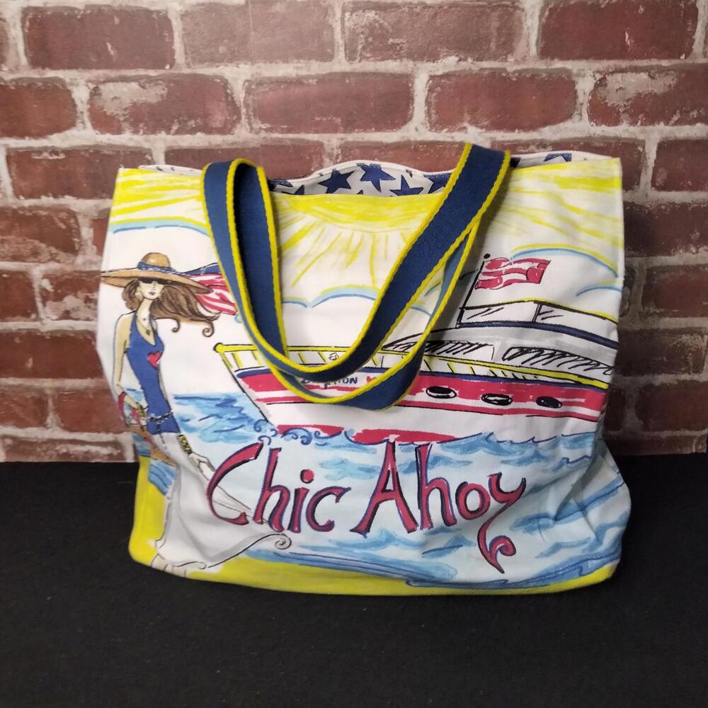 Brighton Chic Ahoy Canvas Tote Bag Summer Beach Shoulder Purse - Picture 2 of 8